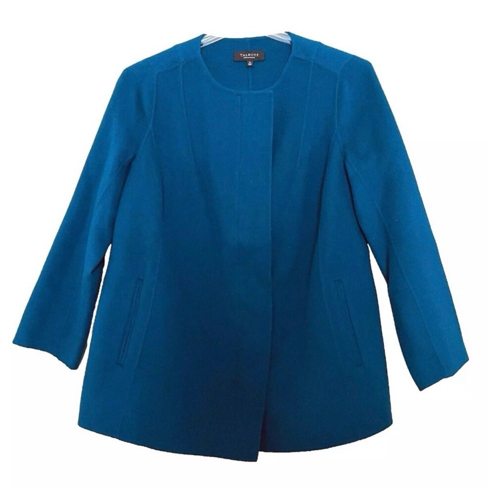 Talbots Petite X Rich Teal Blue Hidden Zip Jacket Long Sleeves